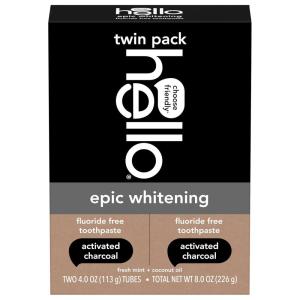 imageHello Activated Charcoal Epic Teeth Whitening Fluoride Free Toothpaste and Toothbrush Fresh Mint and Coconut Oil Vegan SLS Free Gluten Free and Peroxide Free 4 Ounce Pack of 24 Ounce Pack of 2
