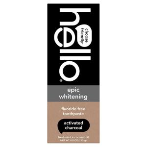 imageHello Activated Charcoal Epic Teeth Whitening Fluoride Free Toothpaste and Toothbrush Fresh Mint and Coconut Oil Vegan SLS Free Gluten Free and Peroxide Free 4 Ounce Pack of 24 Ounce Pack of 1