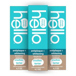 imageHello Antiplaque and Whitening Fluoride Free Toothpaste and Naturally Healthy Antigingivitis Mouthwash Alcohol Free Vegan SLS Free and Gluten Free 47 Ounce Tubes 16 Ounce Bottle47 Ounce Pack of 3