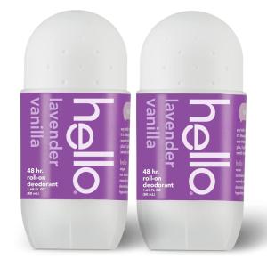 imageHello Lavender Vanilla Roll On Deodorant Aluminum Free for Women  Men 48 Hour NonSticky Formula Dries Quick No White Residue Travel Size 2 Pack 169 oz TubesLavender Vanilla