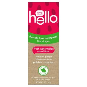 imageHello Natural Watermelon Flavor Baby ampamp Kids Fluoride Free Toothpaste Vegan SLS Free Gluten Free Safe to Swallow for Baby and Toddlers 42 Ounce Pack of 3Watermelon