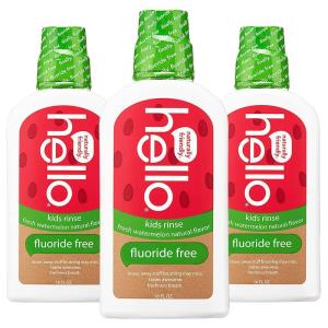imageHello Natural Watermelon Flavor Kids Fluoride Free Rinse Alcohol Free Vegan SLS Free Mouthwash for Kids Age 6 and Up 16 Fl Oz Pack of 3Watermelon