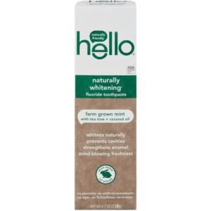 imageHello Naturally Whitening Fluoride Toothpaste Natural Whitening Toothpaste with Coconut Oil and Tea Tree Oil Tames Bad Breath Helps Moisturize and Fights Cavities Mint 3 Pack 47 Oz TubesMint