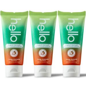 imagehello Magical Mermaid Kids Toothpaste with Fluoride Orange Dreamsicle Flavor Toothpaste for Kids Safe for Ages 2 and Up Helps Prevent Cavities Strengthen Enamel Polish Teeth 3 Pack 42 Oz Each