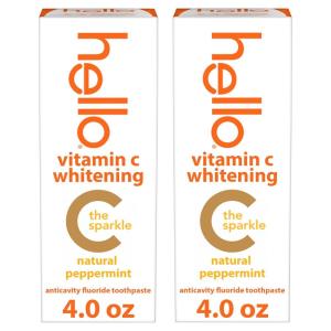imagehello Vitamin C Whitening Toothpaste with Fluoride Whitening SLS Free Toothpaste Pack Up to 2 Shades Whiter Teeth No Peroxide Safe for Everyday Use Natural Peppermint 2 Pack 40 Oz Tubes4 Ounce Pack of 2