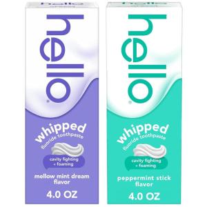 image:imageHello Whipped Mellow Mint Dream and Peppermint Stick Toothpaste Pack Minty Adult Foam Toothpaste with Fluoride SLS Free Freshens Breath Dreamy Foamy Texture Fights Cavities 2 Pack 40 Oz Tubes