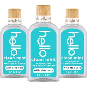 image:imageHello Clean Mint Alcohol Free Mouthwash with Aloe Vera 176 Fl Oz Antigingivitis Gum Mouthwash with Farm Grown Mint Fluoride Free No Alcohol for Zero Burning Vegan Minty Oral Rinse 3 PackClean Mint