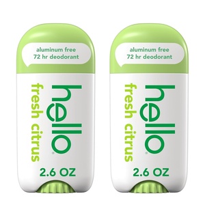 image:imagehello Fresh Citrus Aluminum Free Deodorant for Women and Men 72Hour Deodorant Only 9 Ingredients Baking Soda Free Enriched with Shea Butter Vegan 26 oz Stick Deodorant 2 PackFresh Citrus