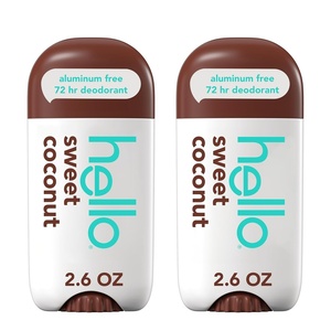 image:imagehello Fresh Citrus Aluminum Free Deodorant for Women and Men 72Hour Deodorant Only 9 Ingredients Baking Soda Free Enriched with Shea Butter Vegan 26 oz Stick Deodorant 2 PackSweet Coconut