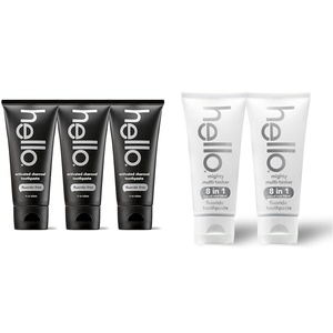 image:imageHello Activated Charcoal Toothpaste Fluoride Free with Activated Charcoal amp Mighty Multitasker Fluoride Toothpaste 8in1 Toothpaste with Minty Flavor Anticavity