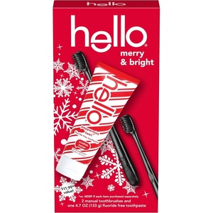 image:imageHello Fluoride Free Toothpaste and Soft Charcoal Toothbrush Adult Stocking Stuffer Kit Holiday Gift Set Black Toothbrushes Mint Toothpaste SLS Free Crushes Tartar