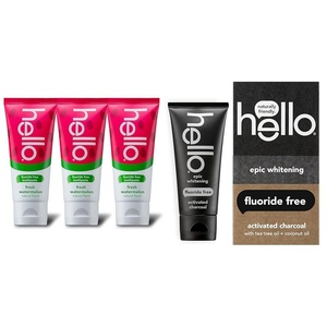 image:imageHello Natural Watermelon Flavor Baby amp Kids Fluoride Free Toothpaste amp Activated Charcoal Epic Whitening Fluoride Free Toothpaste Fresh Mint  Coconut Oil Vegan amp SLS Free