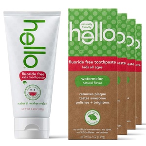image:imageHello Natural Watermelon Flavor Kids Fluoride Free Toothpaste Vegan SLS Free Gluten Free Safe to Swallow for Baby and Toddlers 42 Ounce Pack of 4