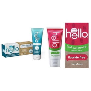 image:imageHello Smiling Shark Fluoride Free Kids Toothpaste Fruit Punch 42oz amp hello Kids Watermelon Fluoride Free Vegan Toothpaste Bundle