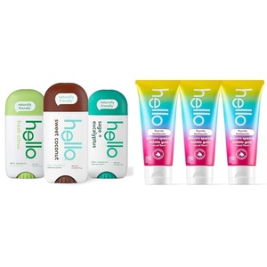 image:imagehello Deodorant Variety Pack Sweet Coconut Fresh Citrus White Sage amp Unicorn Sparkle Kids Fluoride Toothpaste