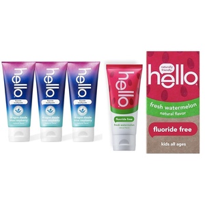 image:imagehello Dragon Dazzle Blue Raspberry Kids Toothpaste amp Kids Natural Watermelon Fluoride Free Toothpaste Vegan amp SLS Free