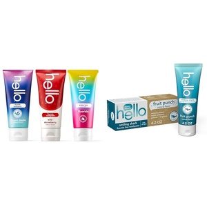 image:imagehello Variety Unicorn Strawberry Dragon Kids Toothpaste Bundle with Smiling Shark Fluoride Free Fruit Punch Toothpaste 42 Ounce